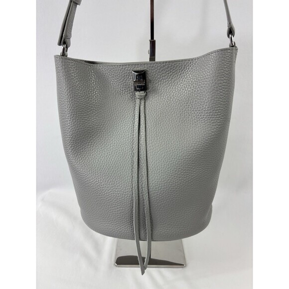 Rebecca Minkoff Darren Bucket Bag Pumice Light Grey Leather Crossbody Toggle - Picture 1 of 13
